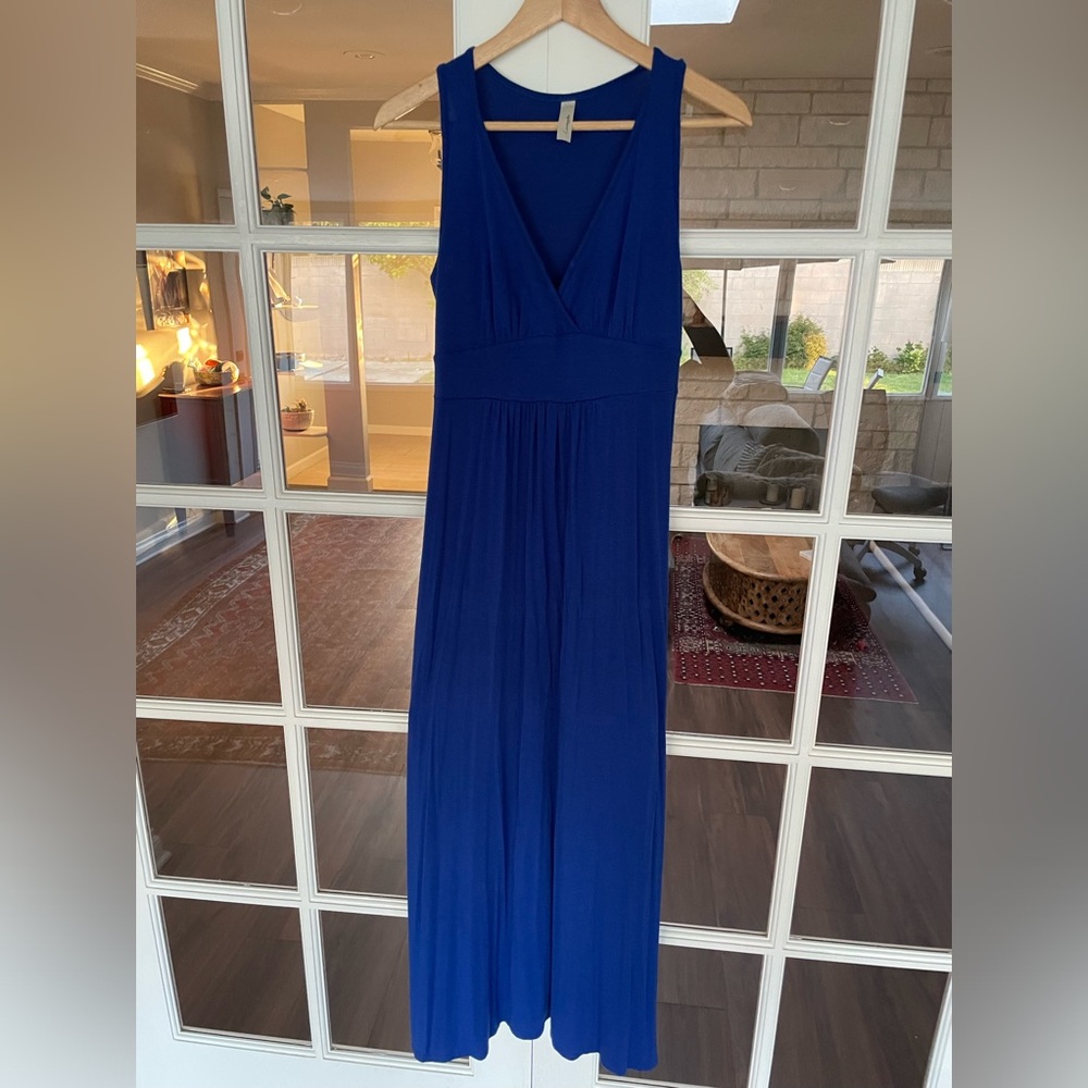 LOVEAPPELA blue jersey v neck maxi dress